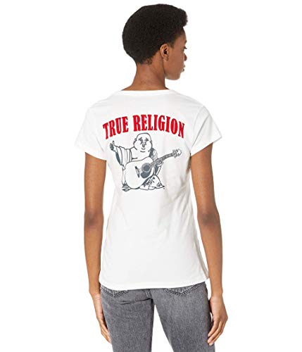 True Religion Damen Buddha-Logo und V-Ausschnitt T-Shirt, Optisches Weiß, Mittel von True Religion