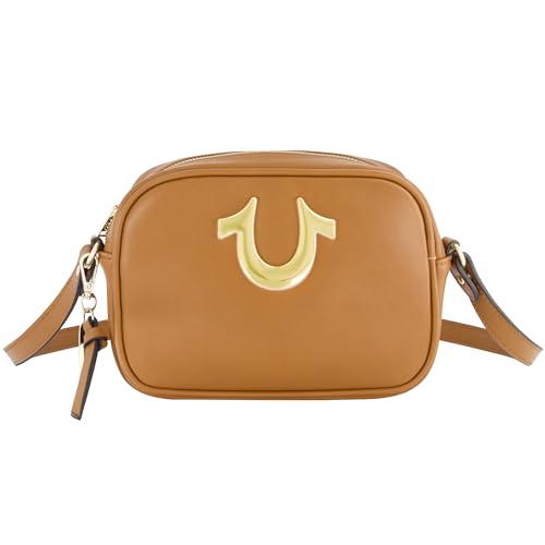 True Religion Damen Crossbody Bag Mini Verstellbare Schulter Handtasche Kamera Geldbörse mit Hufeisen Logo, Braun von True Religion