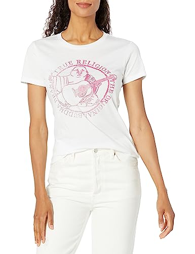 True Religion Damen Crystal Buddha Stempel SLM CRW T T-Shirt, Optisches Weiß, X-Groß von True Religion