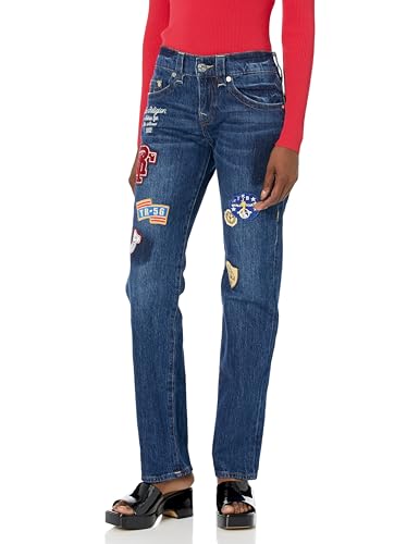 True Religion Damen Ricki Relaxed Straight Patches Jeans, Kristall-Cove, 25 von True Religion