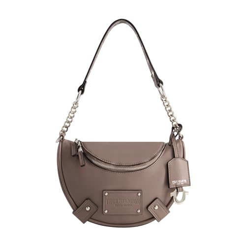 True Religion Damen Women's Shoulder Bag Purse, Faux Suede Small Hobo Handbag with Chain Handle Umhängetasche, Taupe von True Religion