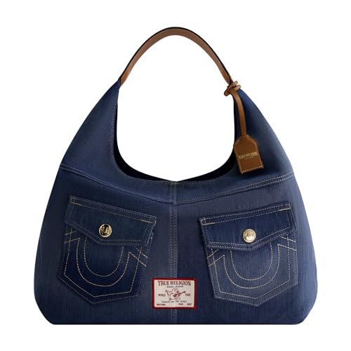 True Religion Damen Women's Shoulder Bag Purse, Large Hobo Handbag with Front Pockets Umhängetasche, Denim von True Religion