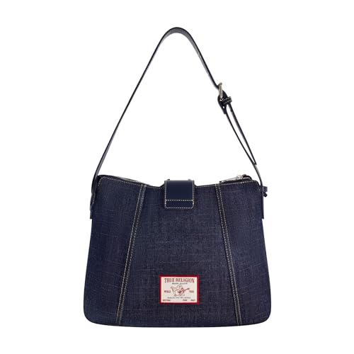 True Religion Damen Women's Shoulder Bag Purse, Medium Hobo Handbag with Adjustable Strap and Horsehoe Logo Umhängetasche, Denim von True Religion