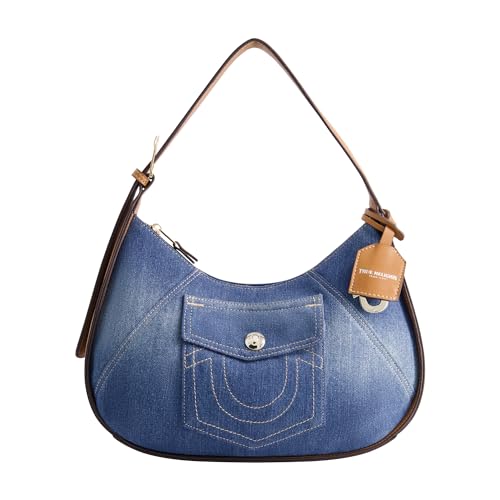 True Religion Damen Women's Shoulder Bag Purse, Medium Hobo Handbag with Front Pocket Umhängetasche, Denim von True Religion