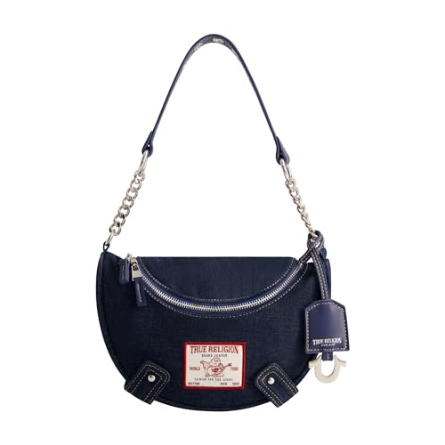 True Religion Damen Women's Shoulder Bag Purse, Small Hobo Handbag with Chain Handle Umhängetasche, Denim von True Religion