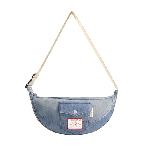 True Religion Damen Women's Shoulder Bag Purse, Washed Denim Medium Hobo Handbag with Adjustable Strap Umhängetasche von True Religion