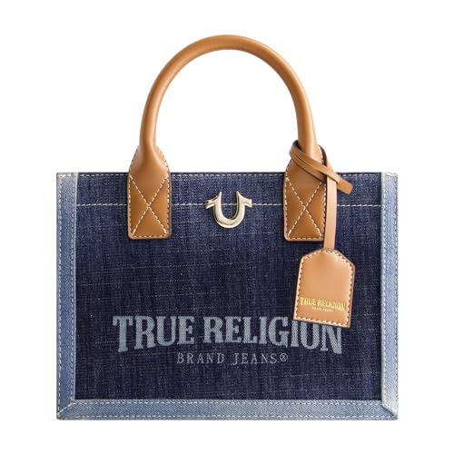 True Religion Damen Women's Tote Bag, Medium Travel Purse Handbag with Adjustable Shoulder Strap and Horseshoe Logo Tragetasche, Denim von True Religion