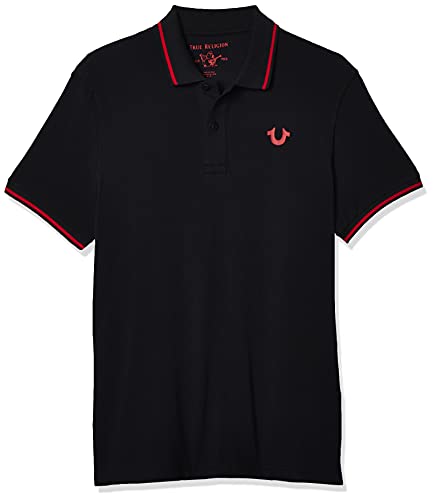 True Religion Herren Crafted with Pride Polo Poloshirt, Schwarz mit roter Paspelierung, X-Groß von True Religion