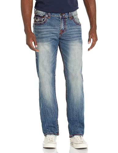 True Religion Brand Jeans Herren Ricky Straight Super T Jeans, Getragene Trophäe, Größe M, 48 von True Religion Brand Jeans