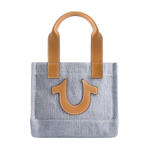 True Religion Tote Bag Damen Mini Denim Reisehandtasche mit Verstellbarem Schultergurt und Hufeisen Logo Blau, Blau, Tote Bag Damen Mini Denim Reisehandtasche mit verstellbarem Schultergurt und von True Religion