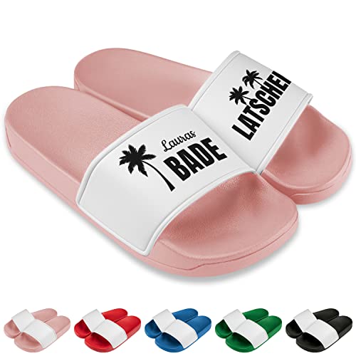 Badelatschen für Damen & Herren personalisiert „LATSCHEN“ – Schlappen personalisiert mit Namen Badeschlappen Hausschuhe Strand Sauna Urlaub Slipper - Geschenk-Idee Geburtstag Mann (Rosa, Gr. 42) von True Statements