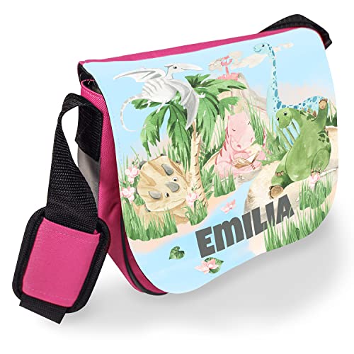 Kindertasche mit Namen für Mädchen und Jungen „Dinos“ – Dinosaurier Umhängetasche für Kinder personalisiert – Kindergartentasche Geschenk zur Einschulung | für Kita, Krippe und Freizeit (Pink) von True Statements