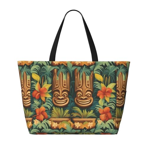 Aloha Tiki Strand-Reisetasche – faltbar, geräumig, große Kapazität, Strandtasche mit Reißverschluss, Schwarz, Einheitsgröße von Trukd