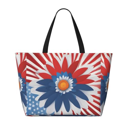 America Patriotic Flower Strand-Reisetasche - faltbare geräumige Strandtasche mit großem Fassungsvermögen Schultertasche mit Reißverschluss, Schwarz, Einheitsgröße, sc schwarz, Rozmiar uniwersalny von Trukd