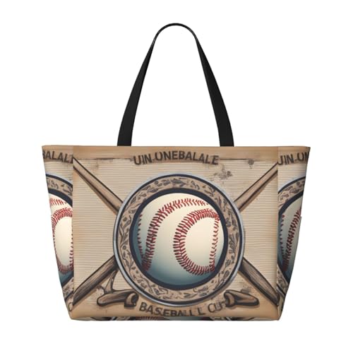 Baseball-Strand-Reisetasche, faltbar, geräumig, große Kapazität, Strandtasche mit Reißverschluss, Schwarz, Einheitsgröße von Trukd