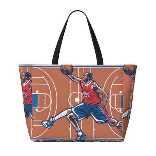 Basketball-Sport-/Strand-Reisetasche, faltbar, geräumig, große Kapazität, Strandtasche mit Reißverschluss, Schwarz, Einheitsgröße von Trukd