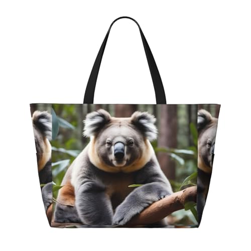 Bear Koala Strand-Reisetasche, faltbar, geräumig, große Kapazität, Strandtasche mit Reißverschluss, Schwarz, Einheitsgröße von Trukd