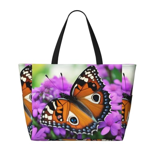 Butterfly Beach Reisetasche – Faltbare, geräumige Strandtasche mit großem Fassungsvermögen, Tragetasche mit Reißverschluss, Schwarz, Einheitsgröße, Schwarz, One Size von Trukd