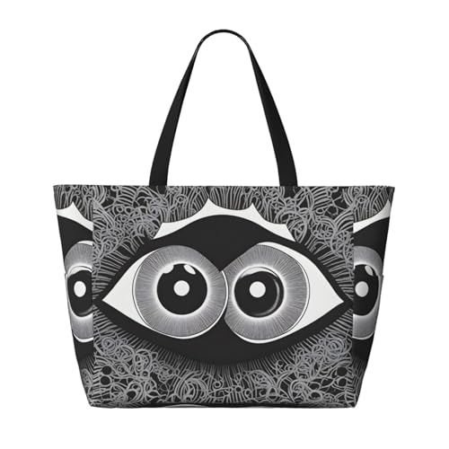 Evil Eyes Strand-Reisetasche, faltbar, geräumig, große Kapazität, Strandtasche mit Reißverschluss, Schwarz, Einheitsgröße von Trukd