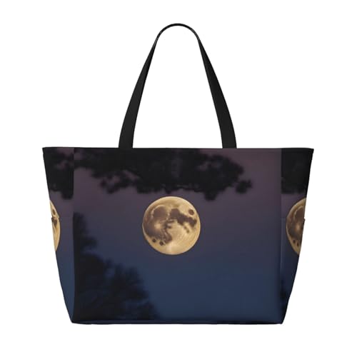 Full Moon In Night Beach Reisetasche – Faltbare, geräumige Strandtasche mit großem Fassungsvermögen und Reißverschluss, Schwarz, Einheitsgröße von Trukd