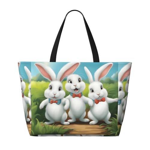 Funny Rabbits Strand-Reisetasche, faltbar, geräumig, große Kapazität, Strandtasche, Tragetasche mit Reißverschluss, Schwarz, Einheitsgröße, Schwarz, One Size von Trukd