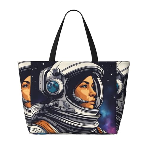 Galaxy Astronaut Strand-Reisetasche, faltbar, geräumig, große Kapazität, Strandtasche mit Reißverschluss, Schwarz, Einheitsgröße von Trukd