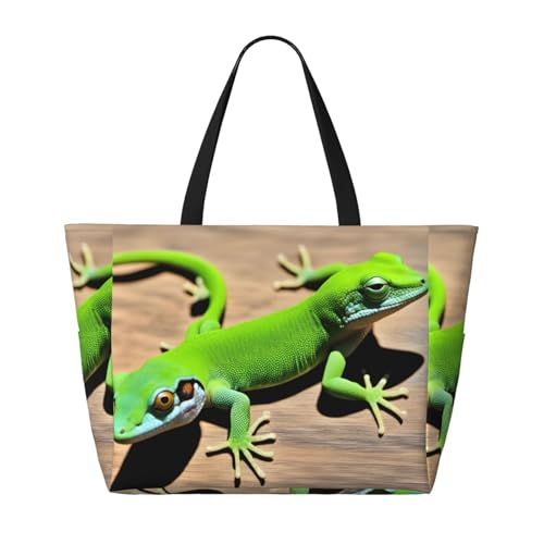 Geckos Strand-Reisetasche, faltbar, geräumig, große Kapazität, Strandtasche, Tragetasche mit Reißverschluss, Schwarz, Einheitsgröße von Trukd