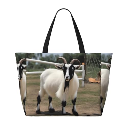 Goat Beach Reisetasche, faltbar, geräumig, große Kapazität, Strandtasche, Tragetasche mit Reißverschluss, Schwarz, Einheitsgröße, Schwarz, One Size von Trukd