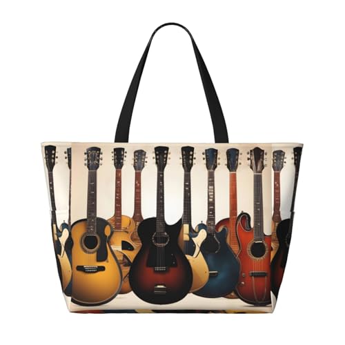 Guitars Art Strand-Reisetasche, faltbar, geräumig, große Kapazität, Strandtasche mit Reißverschluss, Schwarz, Einheitsgröße von Trukd