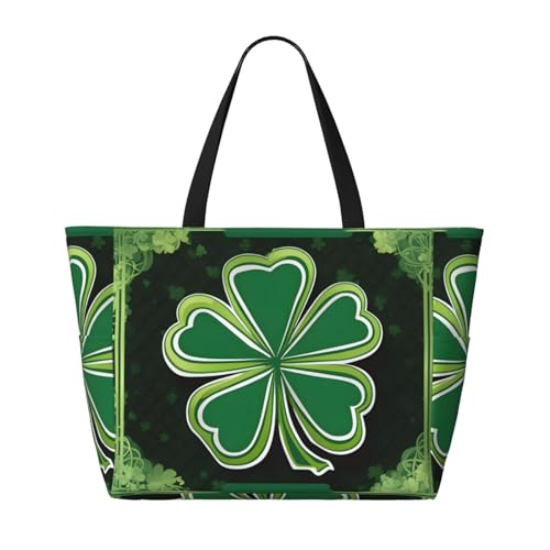 Happy St. Patrick's Day Strand-Reisetasche, faltbar, geräumig, große Kapazität, Strandtasche, Tragetasche mit Reißverschluss, Schwarz, Einheitsgröße von Trukd