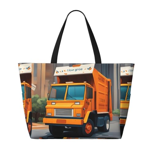 I Love Garbage Trucks Strand-Reisetasche, faltbar, geräumig, große Kapazität, Strandtasche, Tragetasche mit Reißverschluss, Schwarz, Einheitsgröße von Trukd