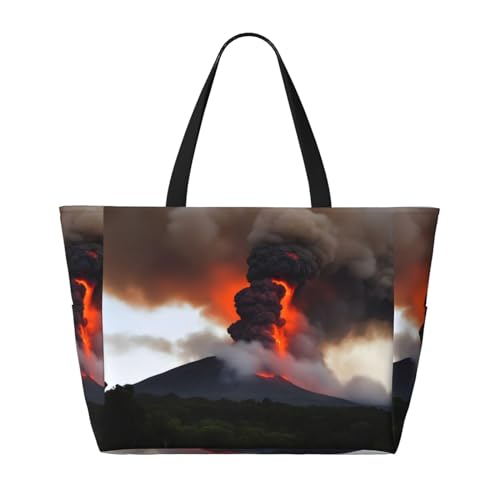 Kilauea Volcano Strand-Reisetasche - faltbare geräumige Strandtasche mit großem Fassungsvermögen Schultertasche mit Reißverschluss, Schwarz, Einheitsgröße, sc schwarz, Rozmiar uniwersalny von Trukd