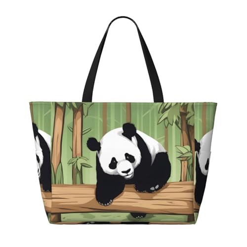 Naughty Panda Strand-Reisetasche, faltbar, geräumig, große Kapazität, Strandtasche, Tragetasche mit Reißverschluss, Schwarz, Einheitsgröße von Trukd