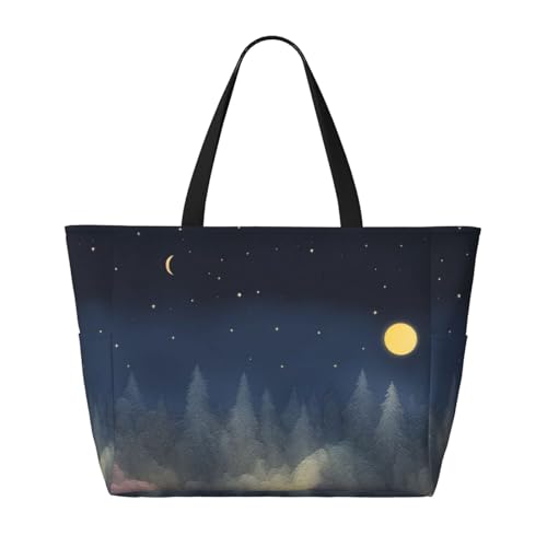 Night Sky Strand-Reisetasche, faltbar, geräumig, große Kapazität, Strandtasche, Tragetasche mit Reißverschluss, Schwarz, Einheitsgröße, Schwarz, Einheitsgröße von Trukd