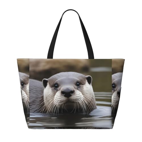 Otter Strand-Reisetasche, faltbar, geräumig, große Kapazität, Strandtasche, Tragetasche mit Reißverschluss, Schwarz, Einheitsgröße von Trukd