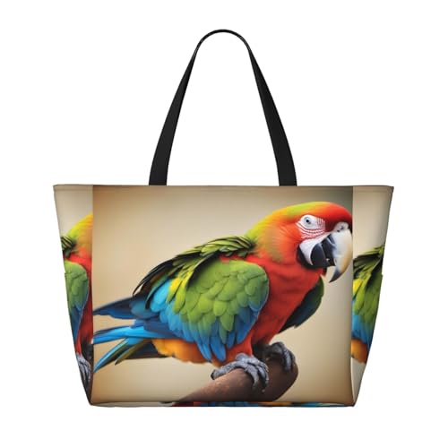Papageien-Strand-Reisetasche, faltbar, geräumig, große Kapazität, Strandtasche, Tragetasche mit Reißverschluss, Schwarz, Einheitsgröße, Schwarz, One Size von Trukd