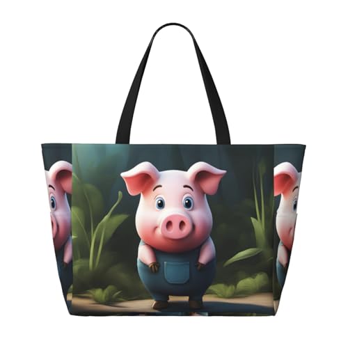 Piggy Beach Reisetasche, faltbar, geräumig, große Kapazität, Strandtasche, Tragetasche mit Reißverschluss, Schwarz, Einheitsgröße, Schwarz, One Size von Trukd