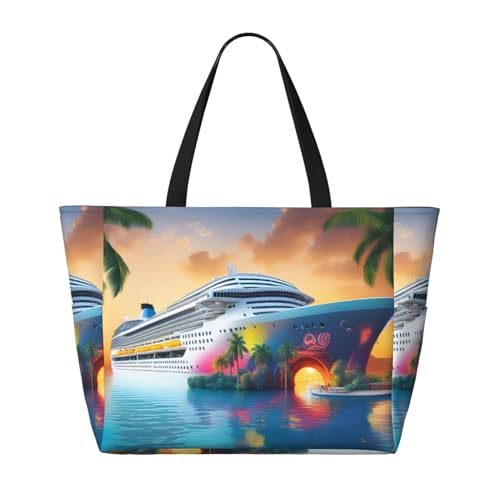 Pool-Party, Kreuzfahrtschiff, Strand, Reisetasche, faltbar, geräumig, große Kapazität, Strandtasche, Tragetasche mit Reißverschluss, Schwarz, Einheitsgröße, Schwarz, One Size von Trukd