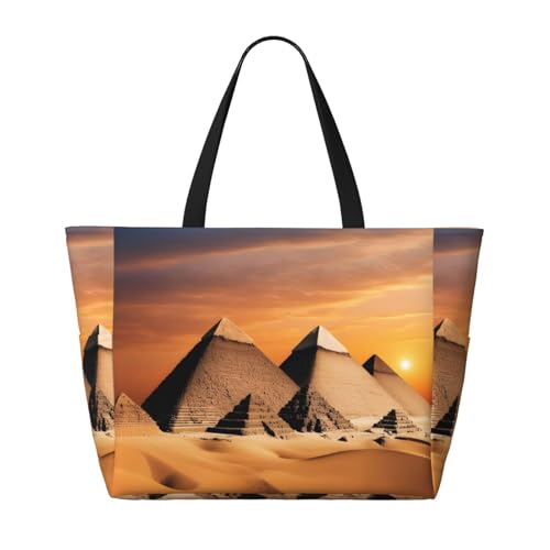 Pyramids Of Egypt Strand-Reisetasche, faltbar, geräumig, große Kapazität, Strandtasche, Tragetasche mit Reißverschluss, Schwarz, Einheitsgröße von Trukd