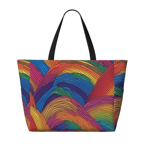 Rainbow Beach Reisetasche - geräumige faltbare Strandtasche mit großem Fassungsvermögen mit Reißverschluss, Schwarz, Einheitsgröße, Schwarz , Einheitsgröße von Trukd