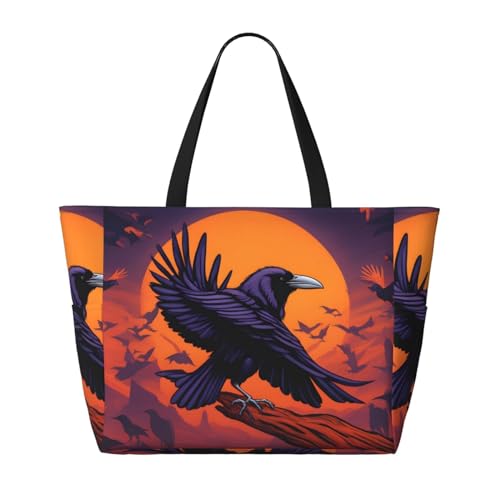 Ravens Strand-Reisetasche, faltbar, geräumig, große Kapazität, Strandtasche mit Reißverschluss, Schwarz, Einheitsgröße von Trukd