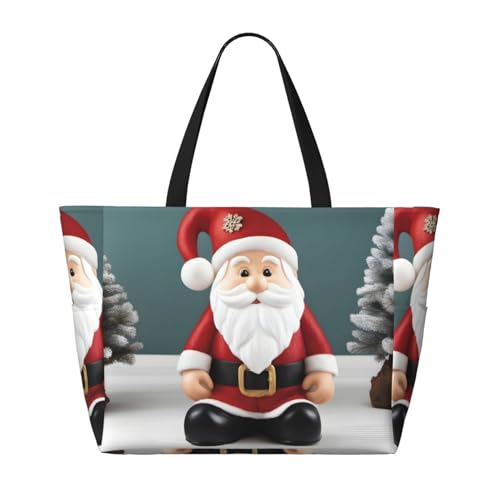 Reisetasche mit Weihnachtsmann-Zwerg, faltbar, geräumig, große Kapazität, Strandtasche mit Reißverschluss, Schwarz, Einheitsgröße von Trukd