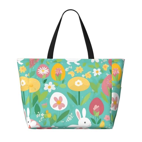 Spring Happy Easter Urlaub Strand Reisetasche – Faltbare geräumige große Kapazität Strandtasche Tragetasche mit Reißverschluss, Schwarz, Einheitsgröße von Trukd