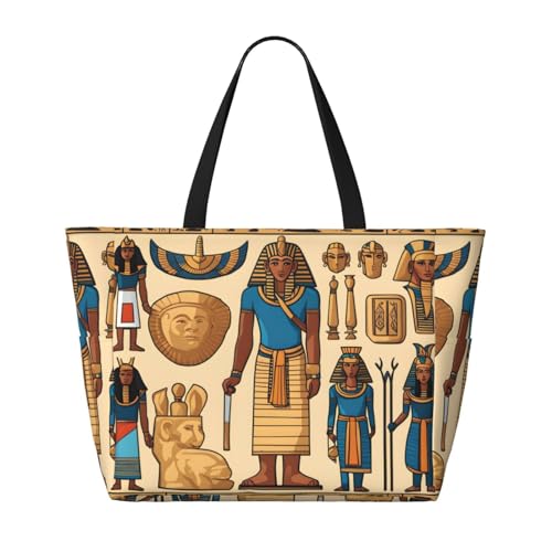 Strand-Reisetasche aus der Antike Ägypten-Serie – faltbar, geräumig, große Kapazität, Strandtasche, Tragetasche mit Reißverschluss, Schwarz, Einheitsgröße von Trukd