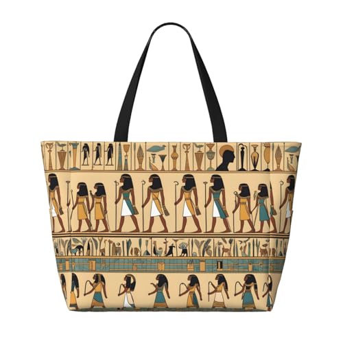 Strand-Reisetasche für Frauen im alten Ägypten, faltbar, geräumig, große Kapazität, Strandtasche, Tragetasche mit Reißverschluss, Schwarz, Einheitsgröße von Trukd