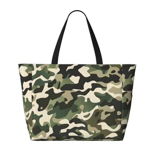 Strand-Reisetasche mit Camouflage-Muster, faltbar, geräumig, große Kapazität, Strandtasche mit Reißverschluss, Schwarz, Einheitsgröße von Trukd