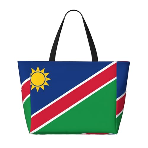 Strand-Reisetasche mit Flagge Namibias, faltbar, geräumig, große Kapazität, Strandtasche, Tragetasche mit Reißverschluss, Schwarz, Einheitsgröße von Trukd