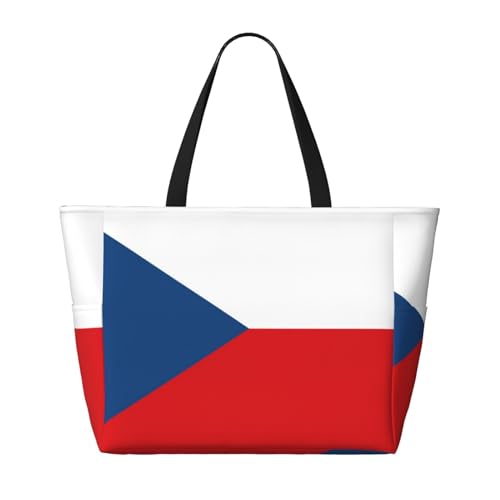 Strand-Reisetasche mit Flagge der Tschechischen Republik, faltbar, geräumig, große Kapazität, Strandtasche, Tragetasche mit Reißverschluss, Schwarz, Einheitsgröße von Trukd