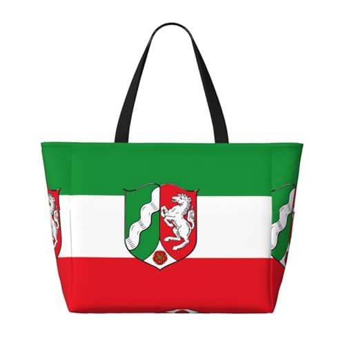 Strand-Reisetasche mit Flagge von Nordrhein-Westfalen, faltbar, geräumig, große Kapazität, Strandtasche, Tragetasche mit Reißverschluss, Schwarz, Einheitsgröße von Trukd