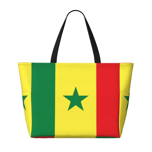 Strand-Reisetasche mit Flagge von Senegal, faltbar, geräumig, große Kapazität, Strandtasche, Tragetasche mit Reißverschluss, Schwarz, Einheitsgröße, Schwarz, One Size von Trukd